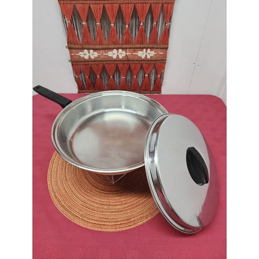 Vintage Ecko Flint Stainless Sterl 11 Inch Frying Pan W Radiant Heat Core 1950s